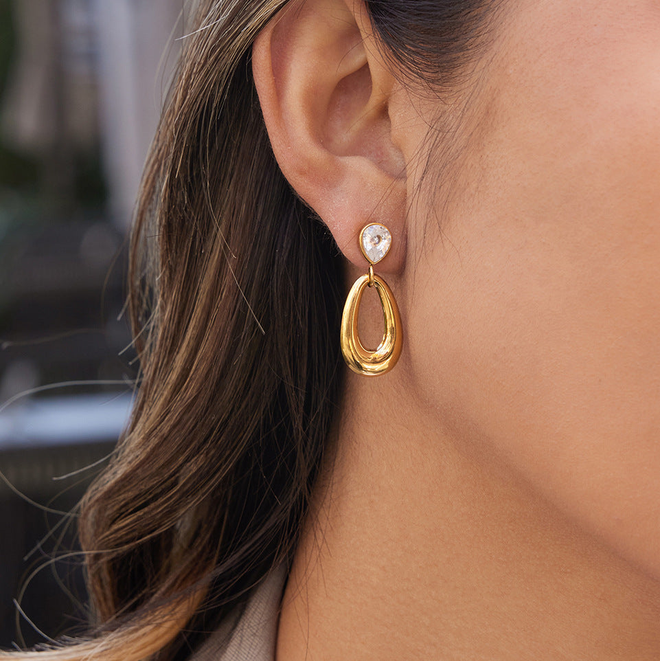 Orecchini a goccia geometrici di lusso, borchie in acciaio inossidabile placcato oro 18 carati con zirconi per donna