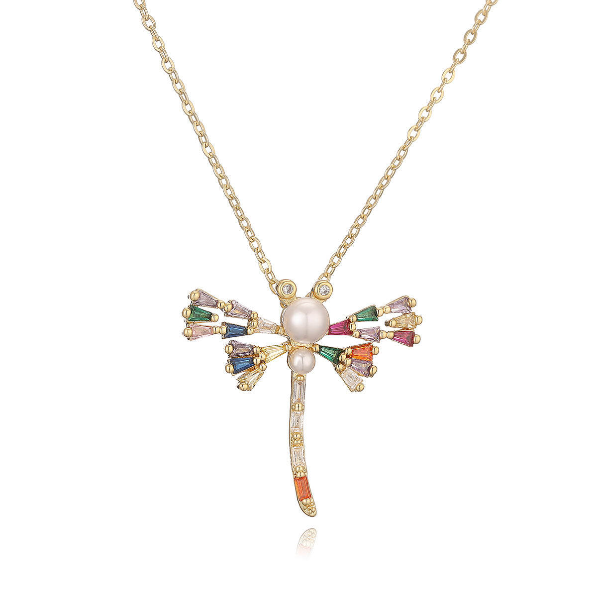 Minimalist Dragonfly Pendant Necklace for Women in Copper with Gold Plating and Zircon Accents