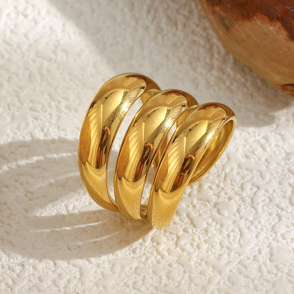 Minimalist Geometric Stainless Steel Ring with 18K Gold Plating for Women
