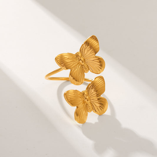 Butterfly-Shaped Stainless Steel Ring for Women with Plated Finish, Minimalist and Elegant Fashion Accessory