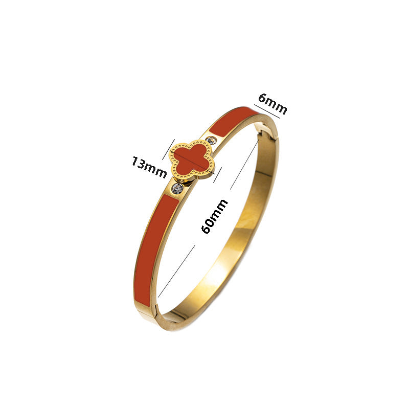 Bracciale Minimalista in Acciaio Inossidabile da Donna con Placcatura in Acciaio al Titanio e Intarsio di Strass a Forma Geometrica Ovale