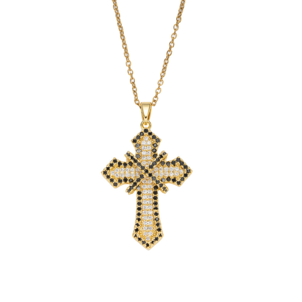 Collana Pendente a Croce Minimalista in Rame Placcato Oro con Zirconi su Catena a O da Donna