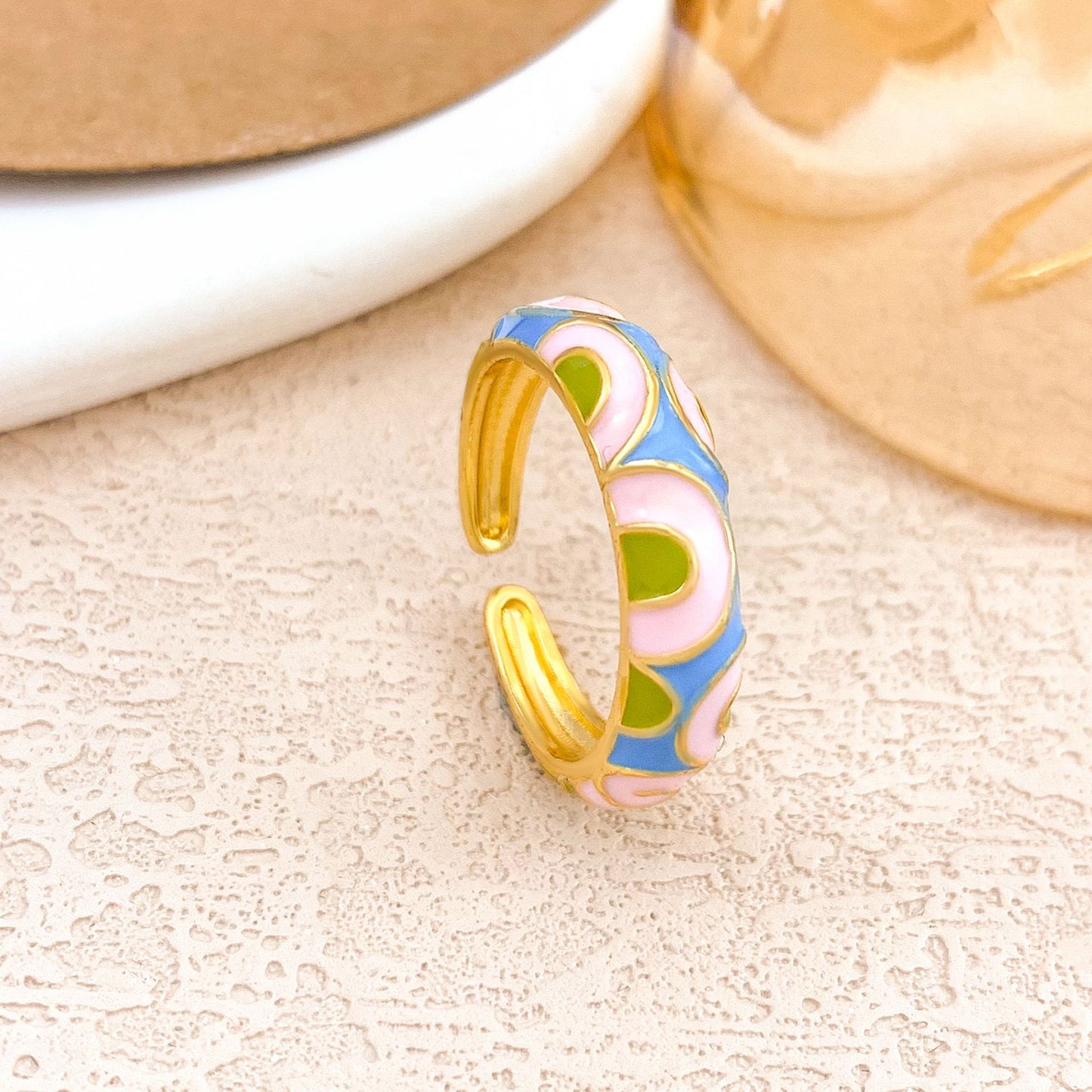 Anello in Lega Placcata Smaltata Etnica Vintage da Donna