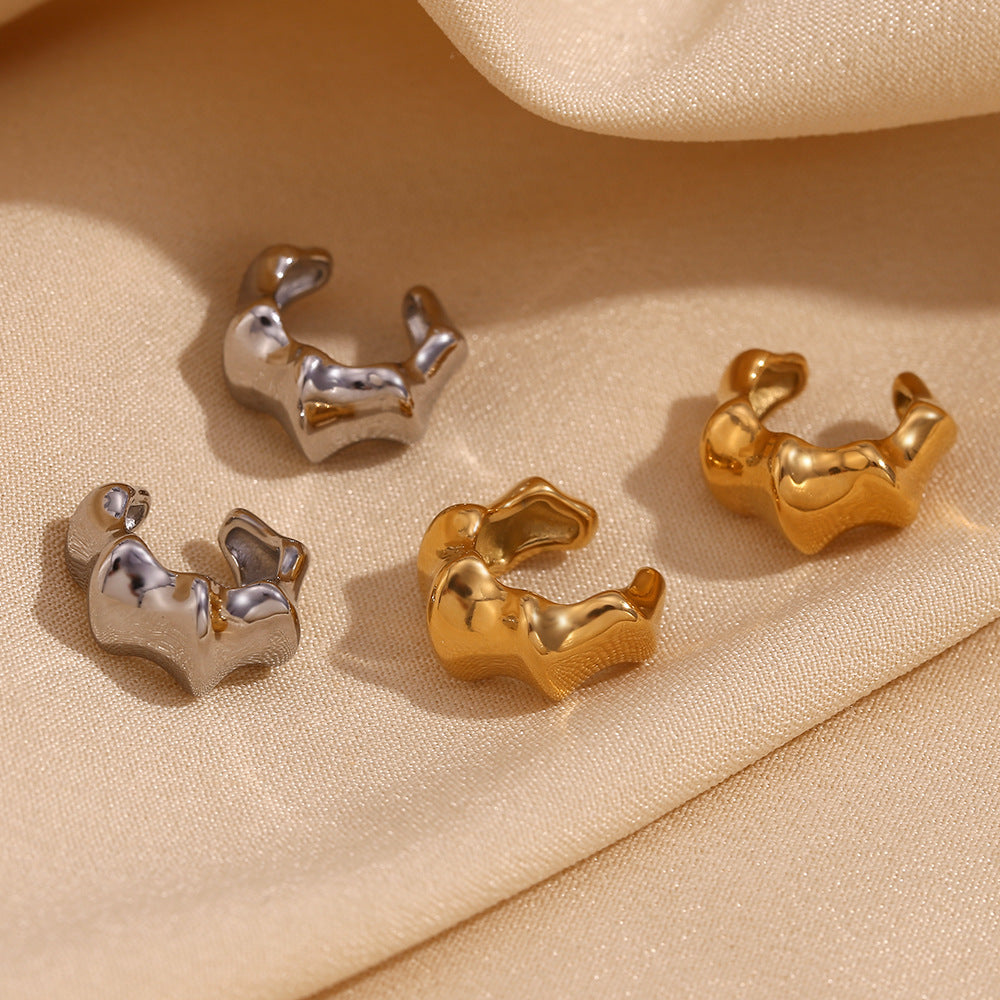 Fashionable Minimalist Geometric Bamboo-Shaped Stainless Steel Ear Clips for Women with 18K Gold Plating