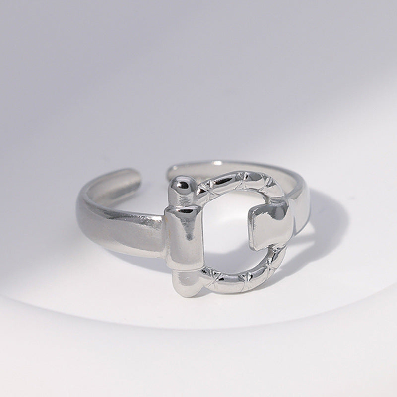 Minimalist Titanium Steel Leaf and Heart Shape Open Ring for Women with Plated Finish