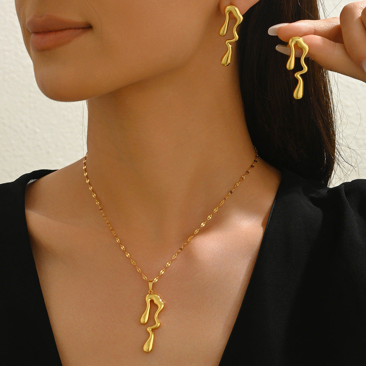 Collar de cadena con colgante irregular de estilo geométrico y pendientes a juego para mujer, chapado en aleación de zinc