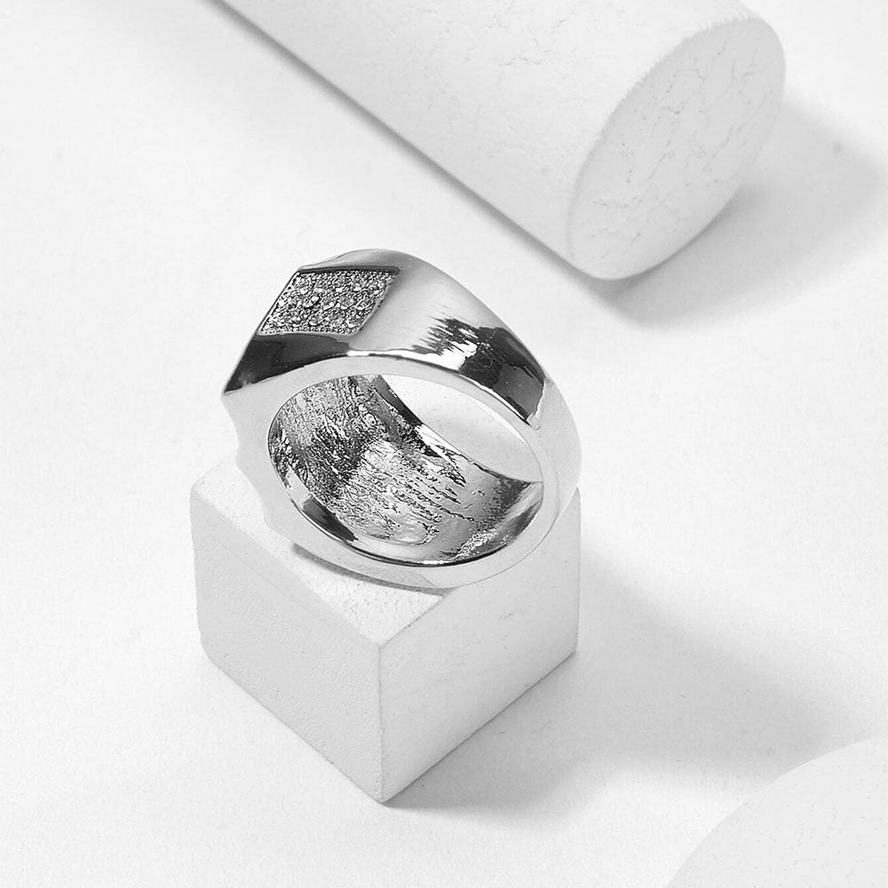 Hip-hop Luxury Geometric Square Rhinestone Plated Alloy Ring for Men and Women