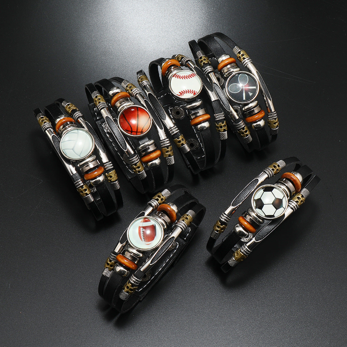 Geometric Leather Bracelet Unisex Sports Fan Gift
