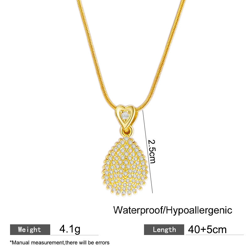 Minimalist Sweet Teardrop Heart Cubic Zirconia Plated Titanium Steel Necklace with Brass Pendant Cable Chain for Unisex
