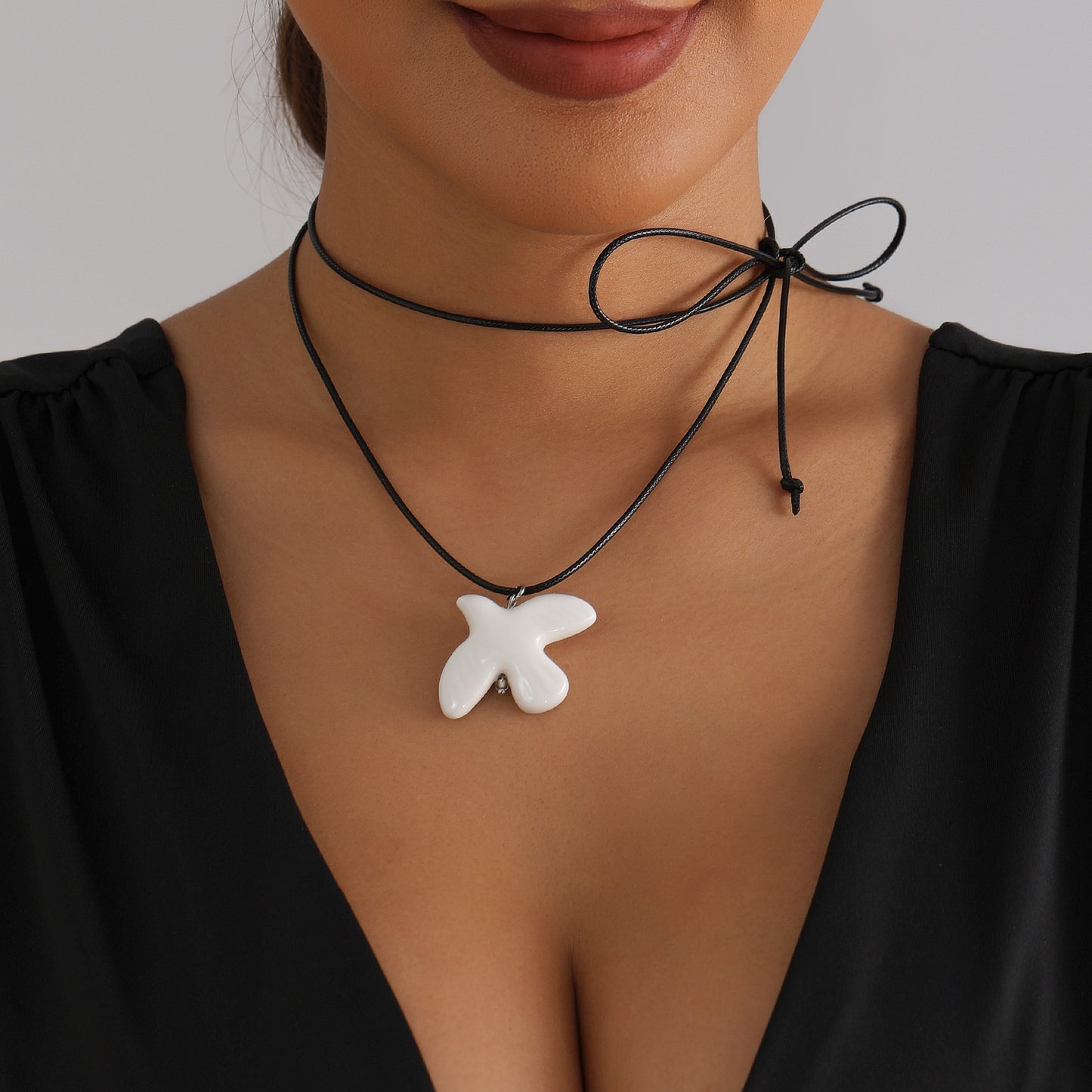 Minimalist Geometric Alloy Peace Dove Pendant Necklace with Black Cord