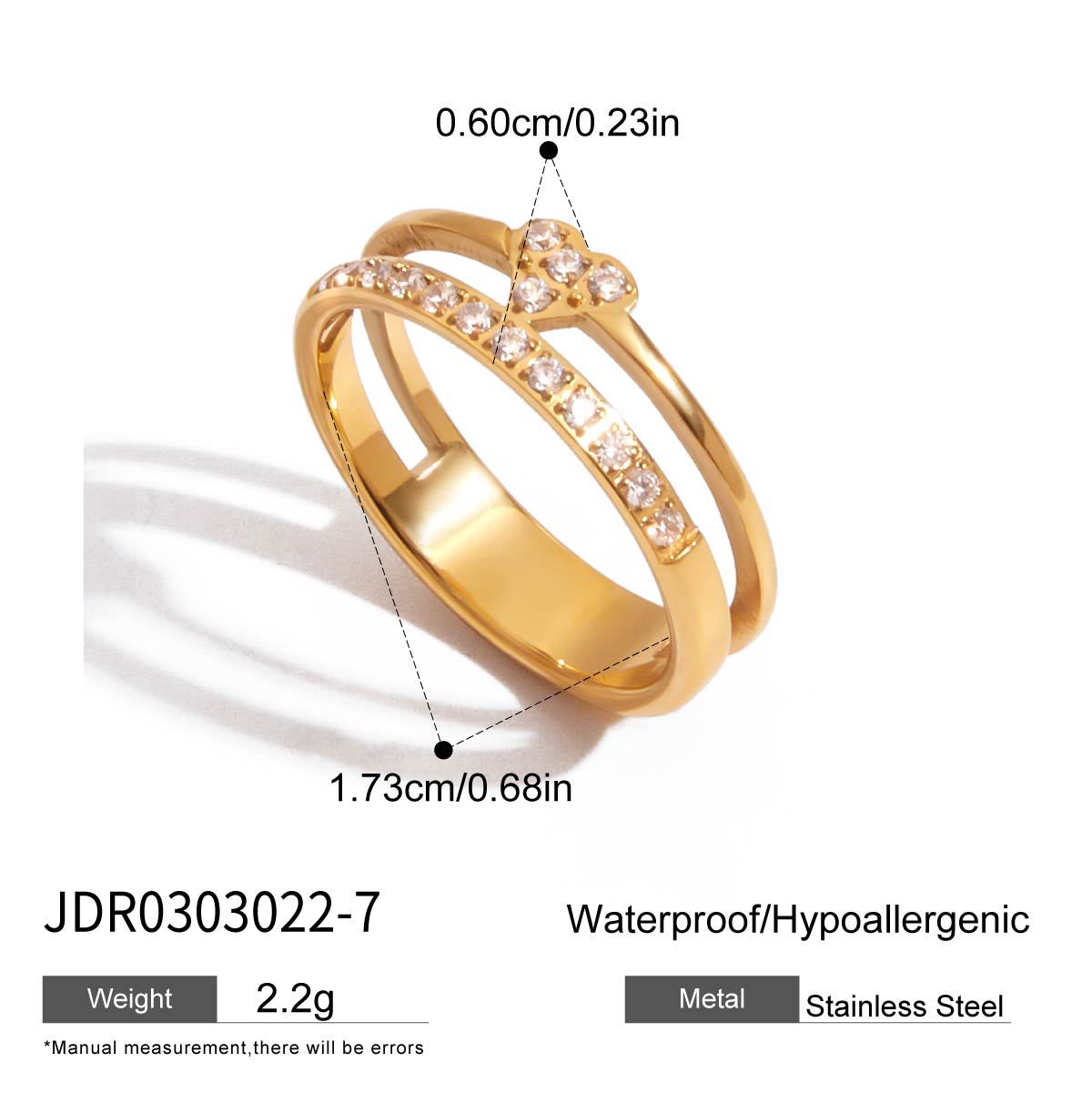 Geometric Stainless Steel Plated Cubic Zirconia Linked Finger Ring Bracelet for Women