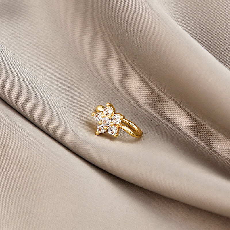 Minimalist Geometric U-Shaped Nose Clip Brass 18K Gold Plated Cubic Zirconia Adjustable Charm Bar