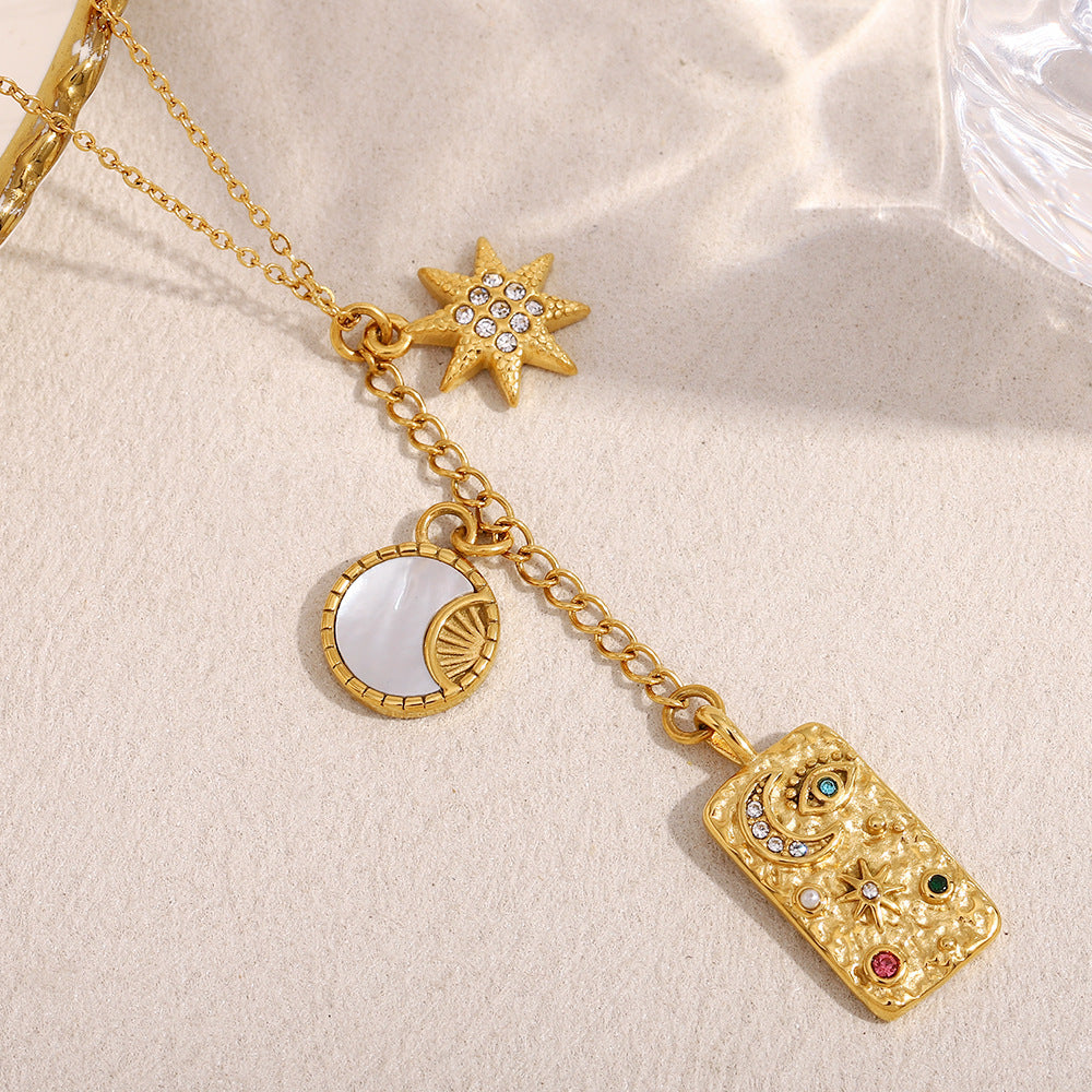 Minimalist Geometric Stainless Steel Pendant Necklace with 18K Gold Plating and Tassel Detail for Women
