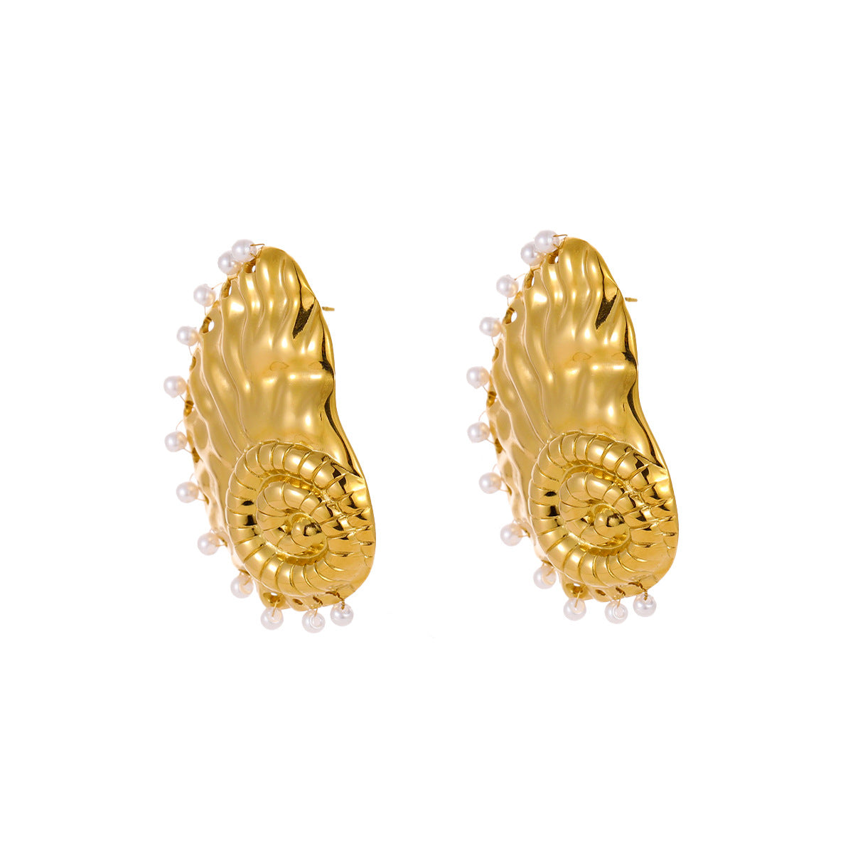 Orecchini in acciaio inossidabile a forma di conchiglia d'ispirazione vintage con placcatura, da donna