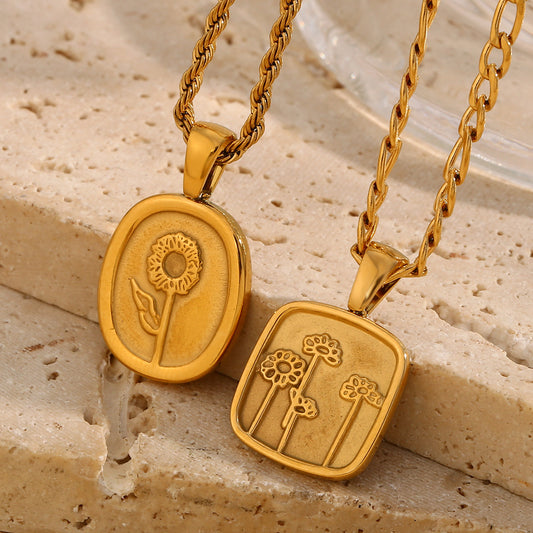 Collana con ciondolo a girasole geometrico minimalista e margherita da donna in acciaio inossidabile placcato oro 18 carati