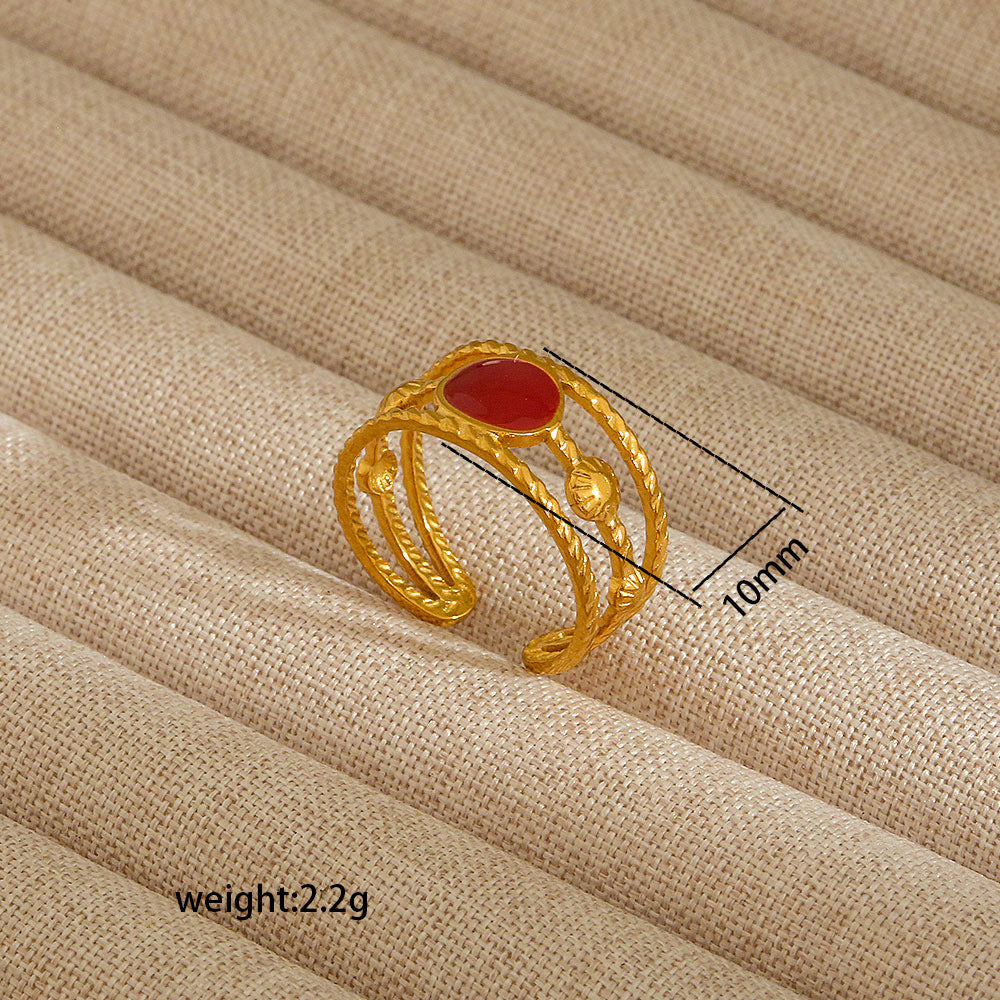 Anello aperto da donna in acciaio al titanio con forma geometrica e a cuore, stile INS, con finitura placcata