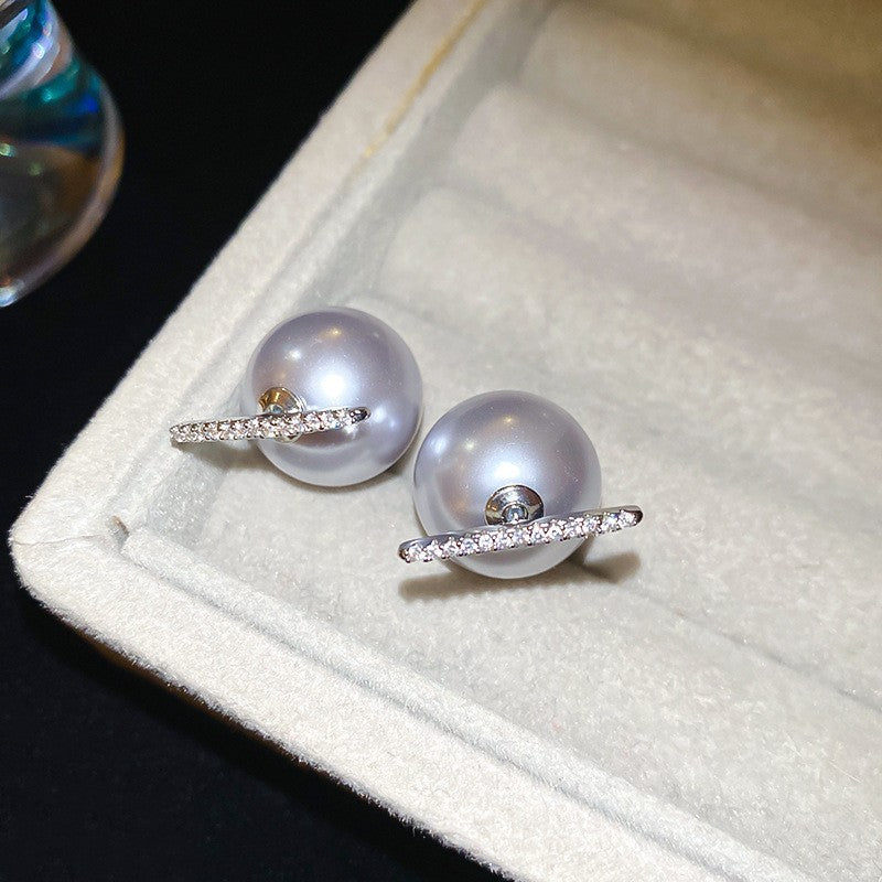 Pendientes de perlas geométricos para mujer con detalles de circonitas, postes de acero galvanizado, estilo retro lujoso y elegante para otoño e invierno
