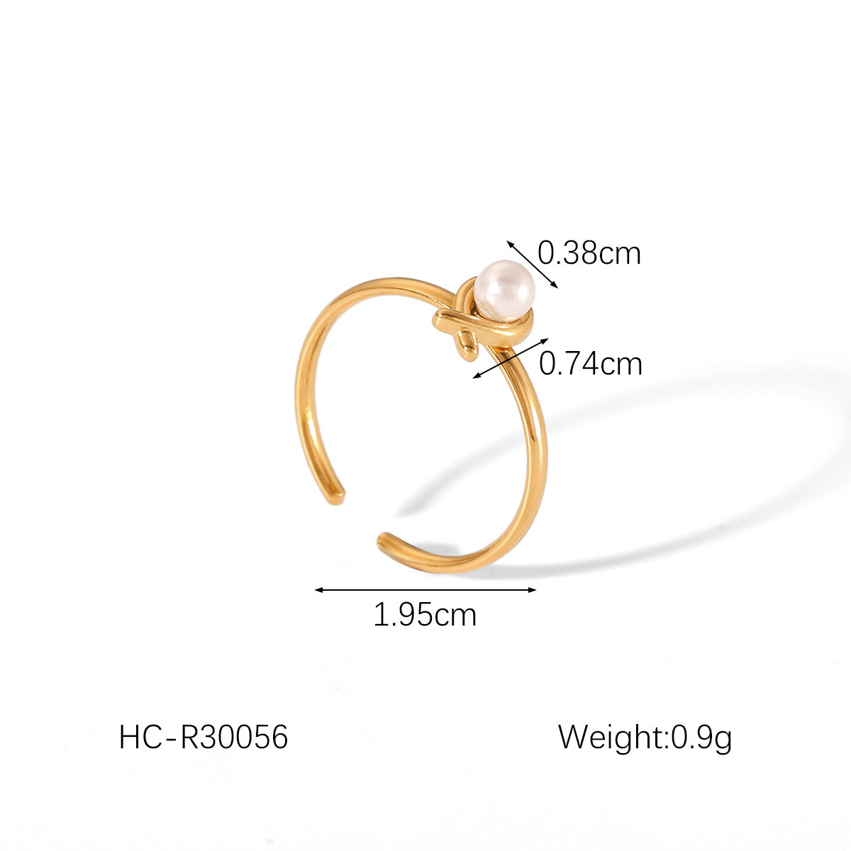 Anello da donna alla moda placcato oro 18 carati in acciaio inossidabile martellato a forma di fiocco con perla e zircone