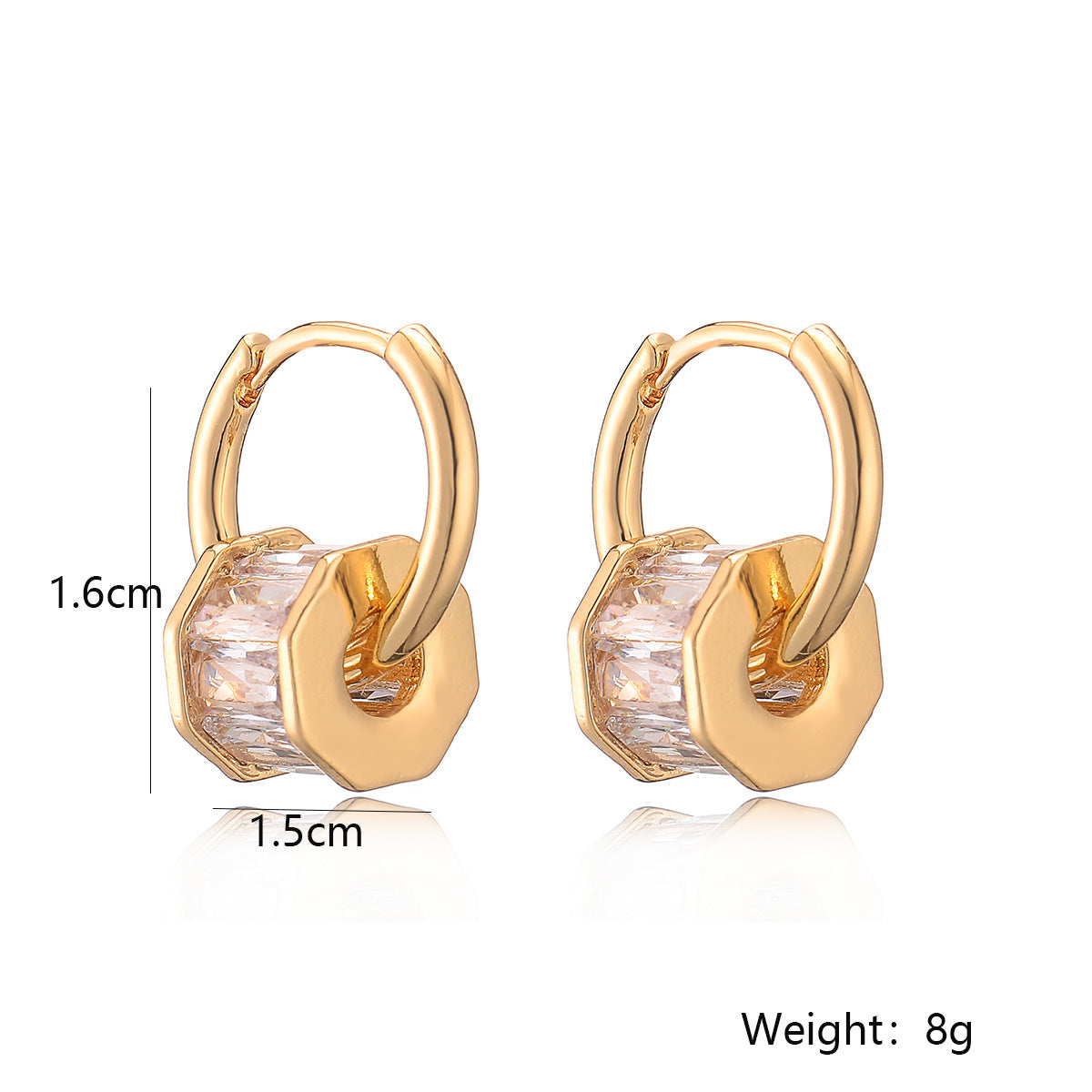 Minimalist Geometric Hoop Earrings for Women in Copper with Real Gold Plating and Zircon Inlay