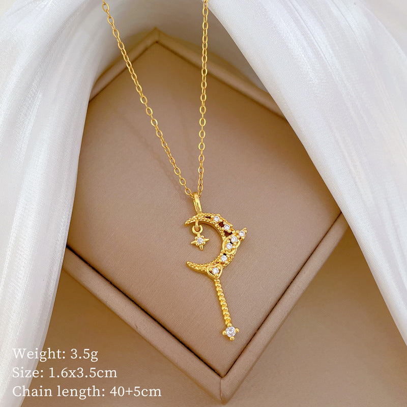 Collana pendente minimalista con luna crescente e stella con catena in acciaio inossidabile per donna e uomo