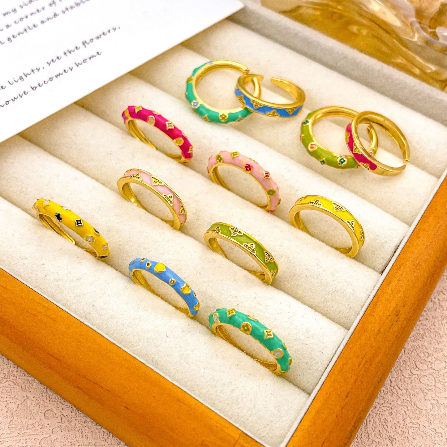 Sweet Gold Plated Drip Oil Floral Alloy Ring for Women