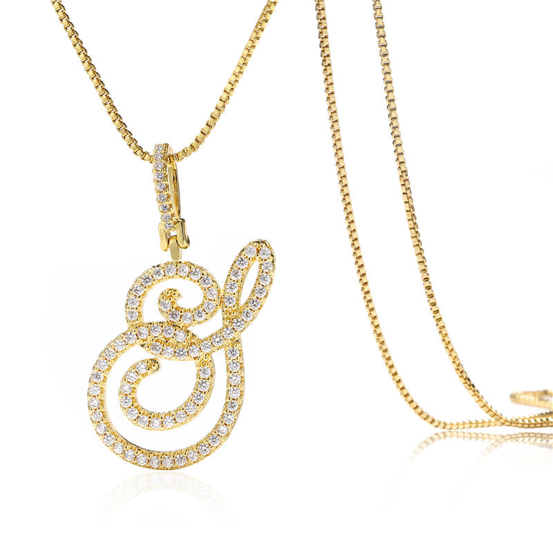 Minimalist Geometric Letter Pendant Necklace in Brass with Micro-Pavé Setting on Box Chain