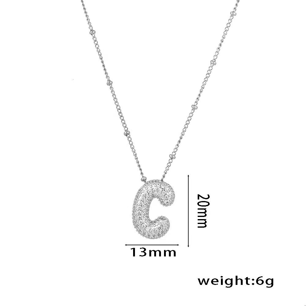 Collana con ciondolo a lettera in zirconi micro-pavé placcato oro 18 carati, catena di perline in acciaio inossidabile/acciaio al titanio, gioielli unisex alla moda per pendolari