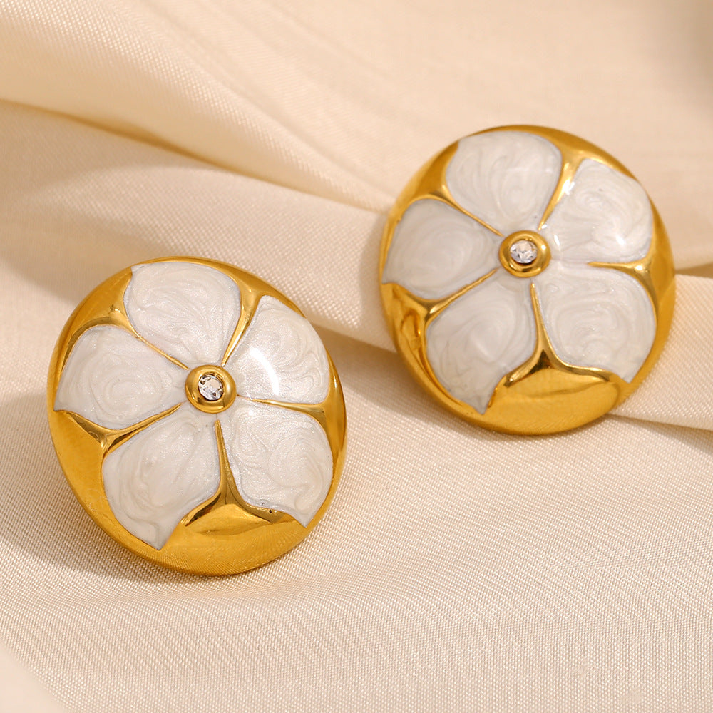 Orecchini a Mezzaluna Floreali in Acciaio Inox placcati Oro 18K in Stile Vintage da Donna