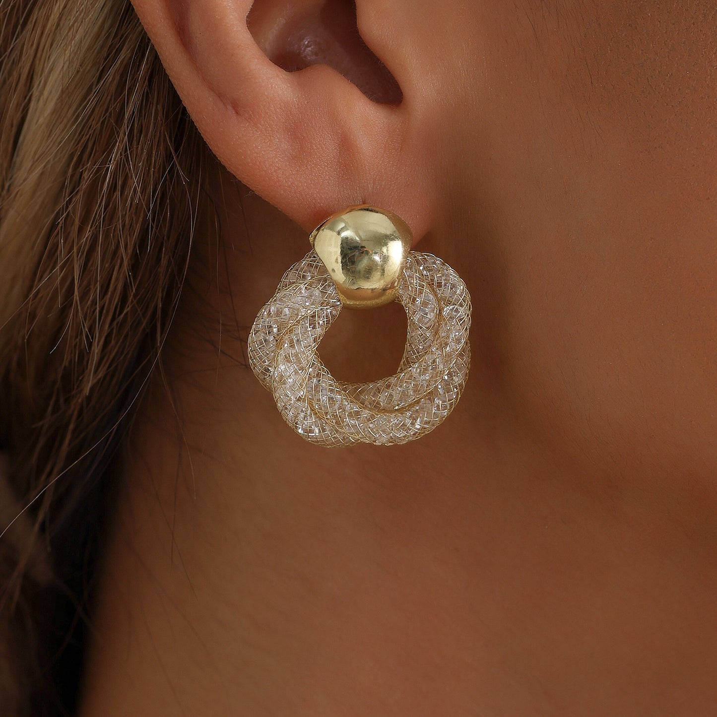 Vintage Geometric Spiral Metal Tube Stud Earrings for Women