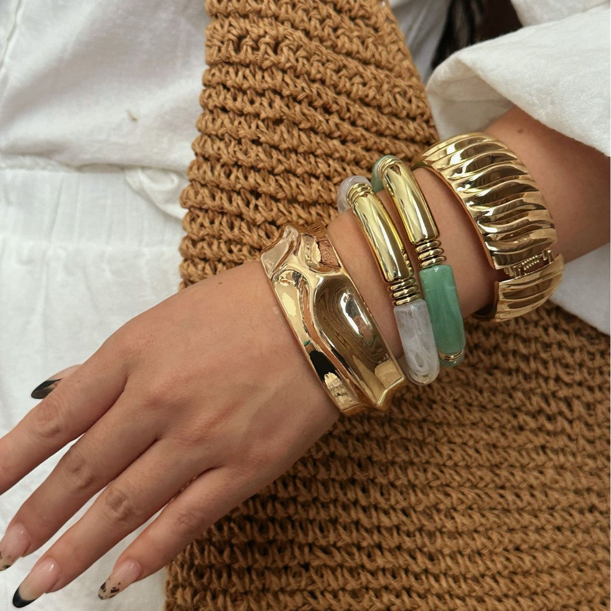 Luxury Geometric Plated Alloy Wide Cuff Bracelet for Women with Spring Clasp