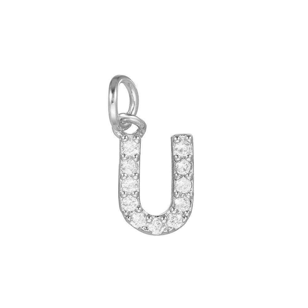 18K Gold Plated Brass Letter Cubic Zirconia Inlay Charm Bar