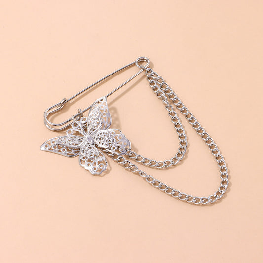 Spilla coreana alla moda stile origami unisex a farfalla con catena, spilla in metallo alla moda, gioiello decorativo per vestito