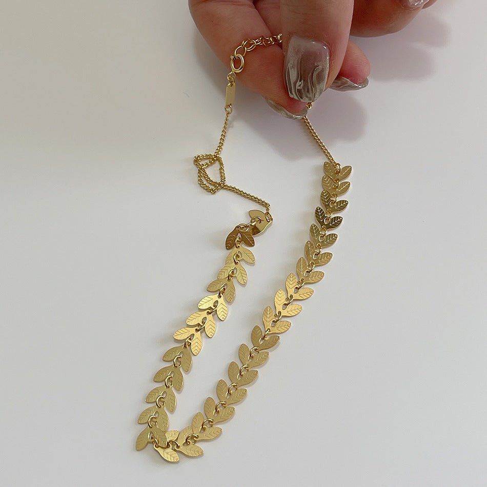 Collana girocollo da donna vintage, placcata oro in argento sterling 925, con foglia geometrica