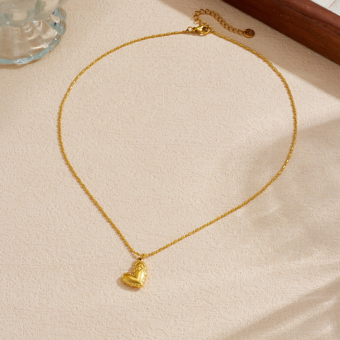 Minimalist Sweet Gold Plated Heart Stainless Steel Necklace Ball Chain