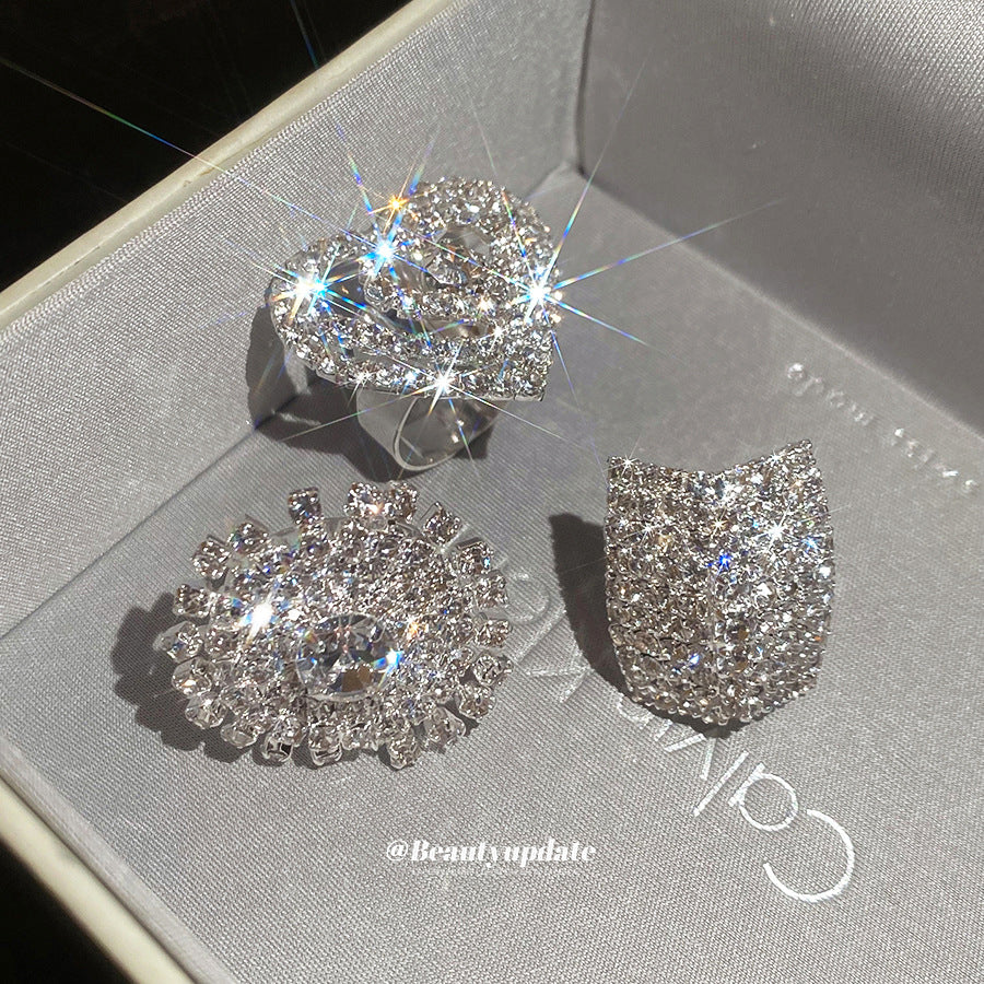 Anello da Donna Aperto Quadrato Geometrico alla Moda con Strass Intarsiato in Acciaio al Titanio, Anello da Dito Lussuoso Minimalista