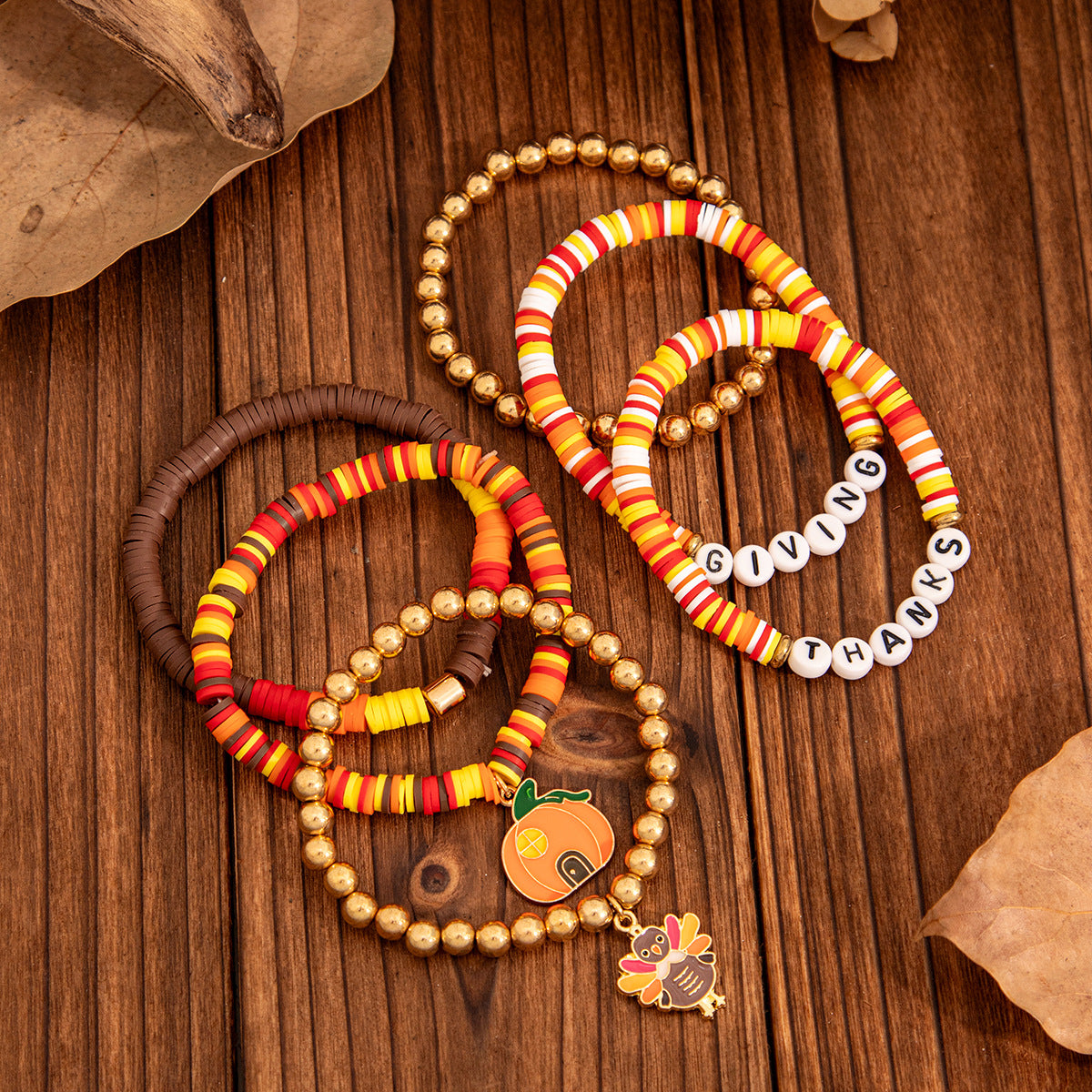Creative Handmade Plated Resin Leaf Charm Bracelet Set for Women