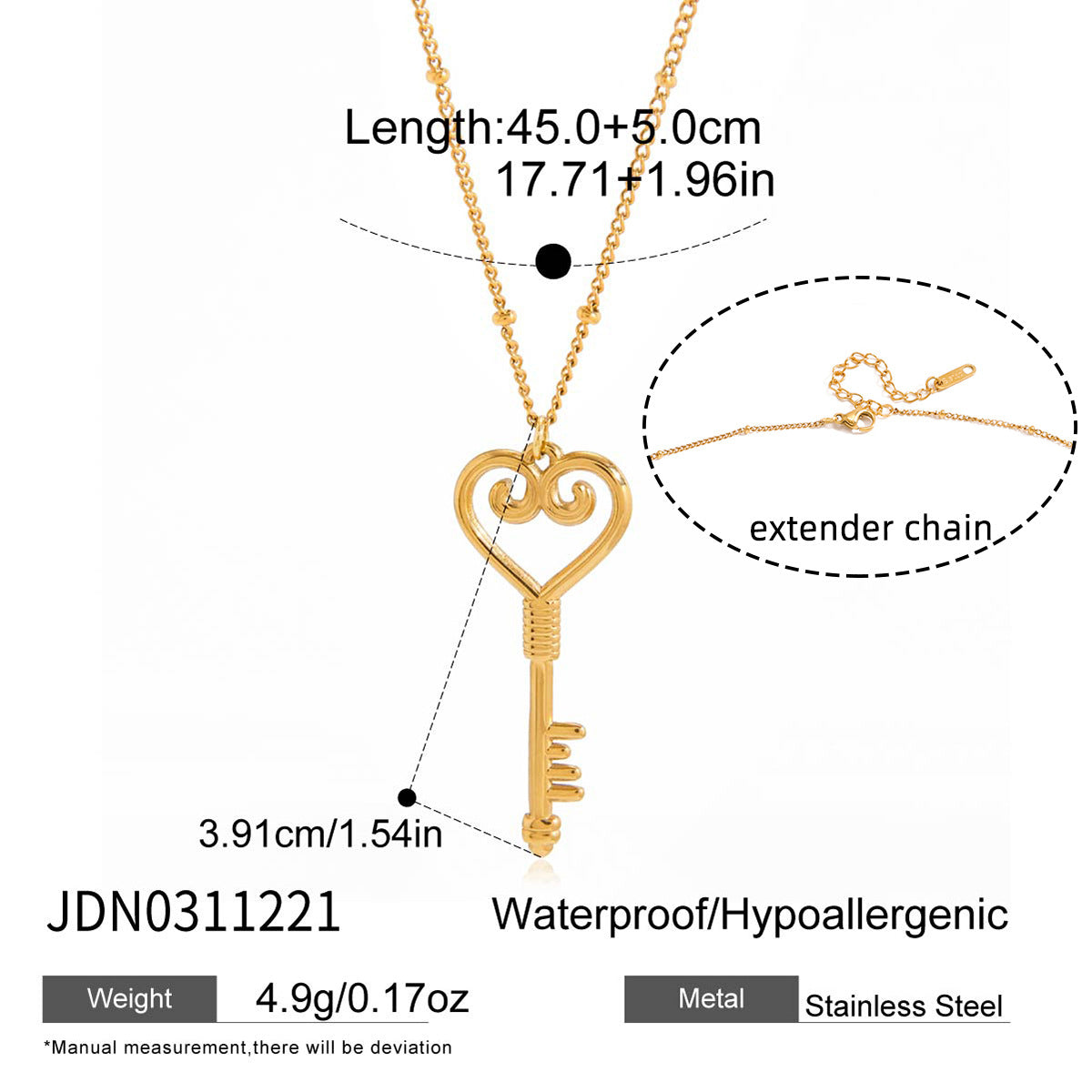 Collana pendente a forma di chiave minimalista da donna in acciaio al titanio con placcatura in oro PVD sottovuoto