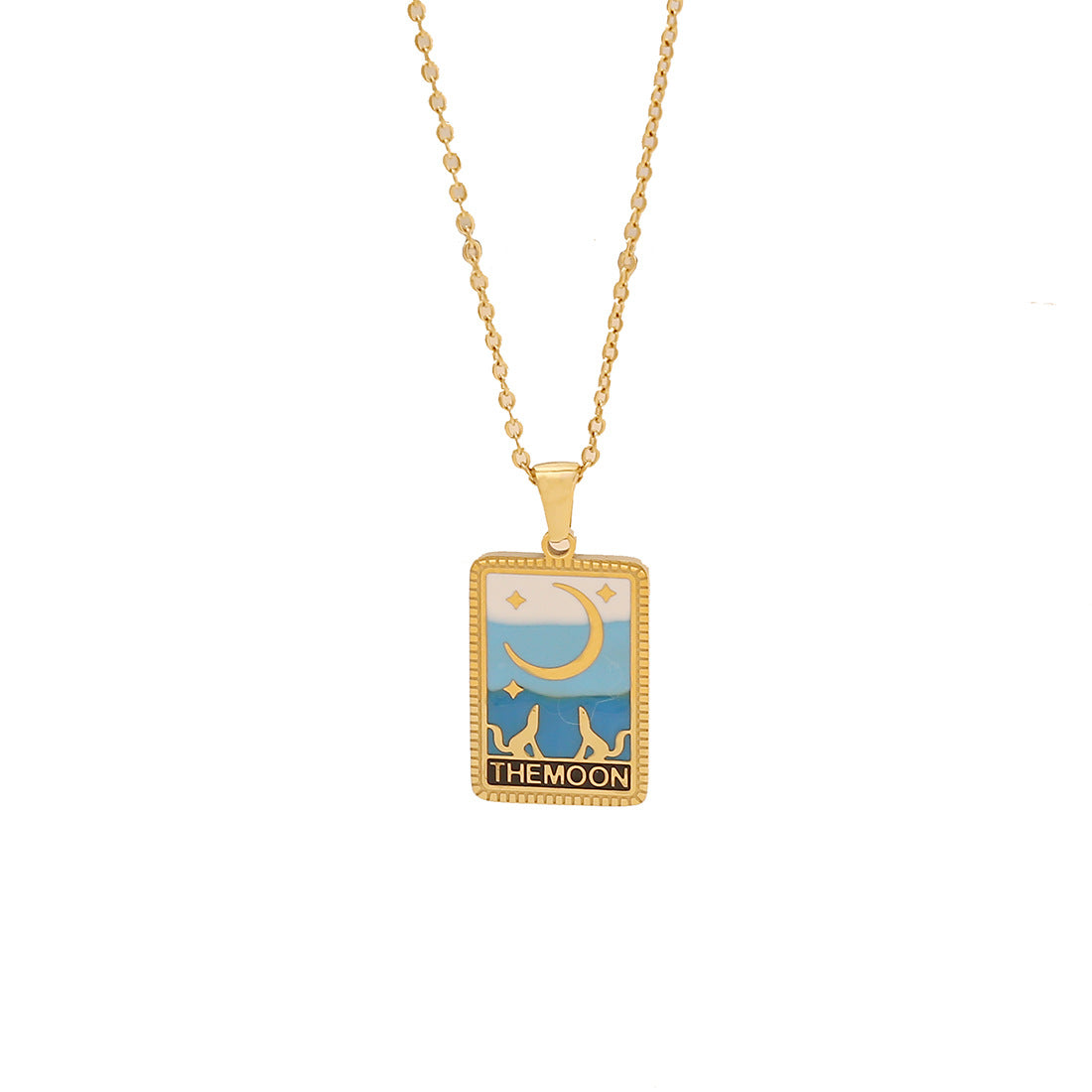 Minimalist Geometric Tarot Pendant Necklace in Stainless Steel with Enamel Finish