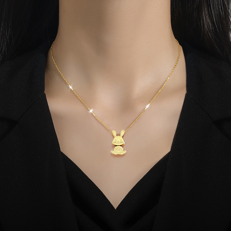 Minimalist Rabbit Pendant Necklace in Titanium Steel with Gold Plating for Women and Men