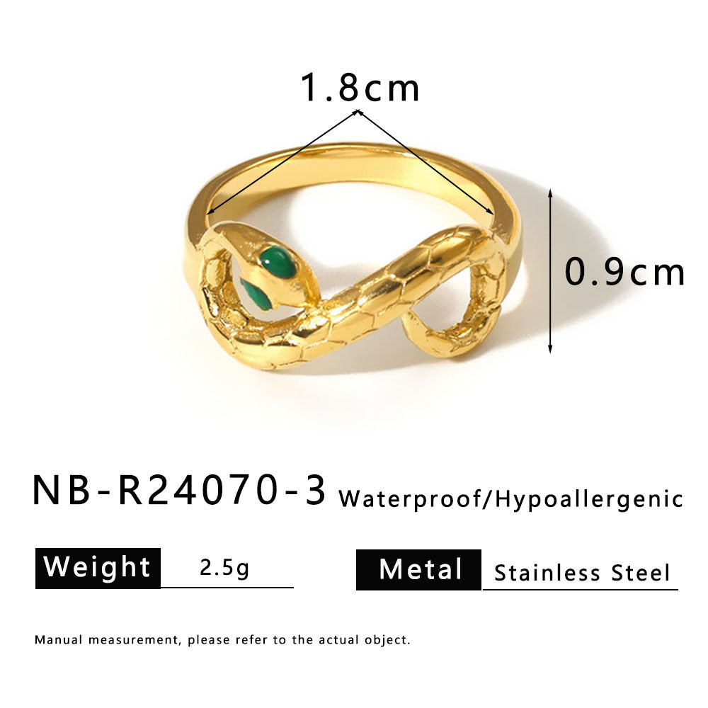 Anello da donna a forma di serpente geometrico con intarsio di zirconi e placcatura in oro su acciaio inossidabile