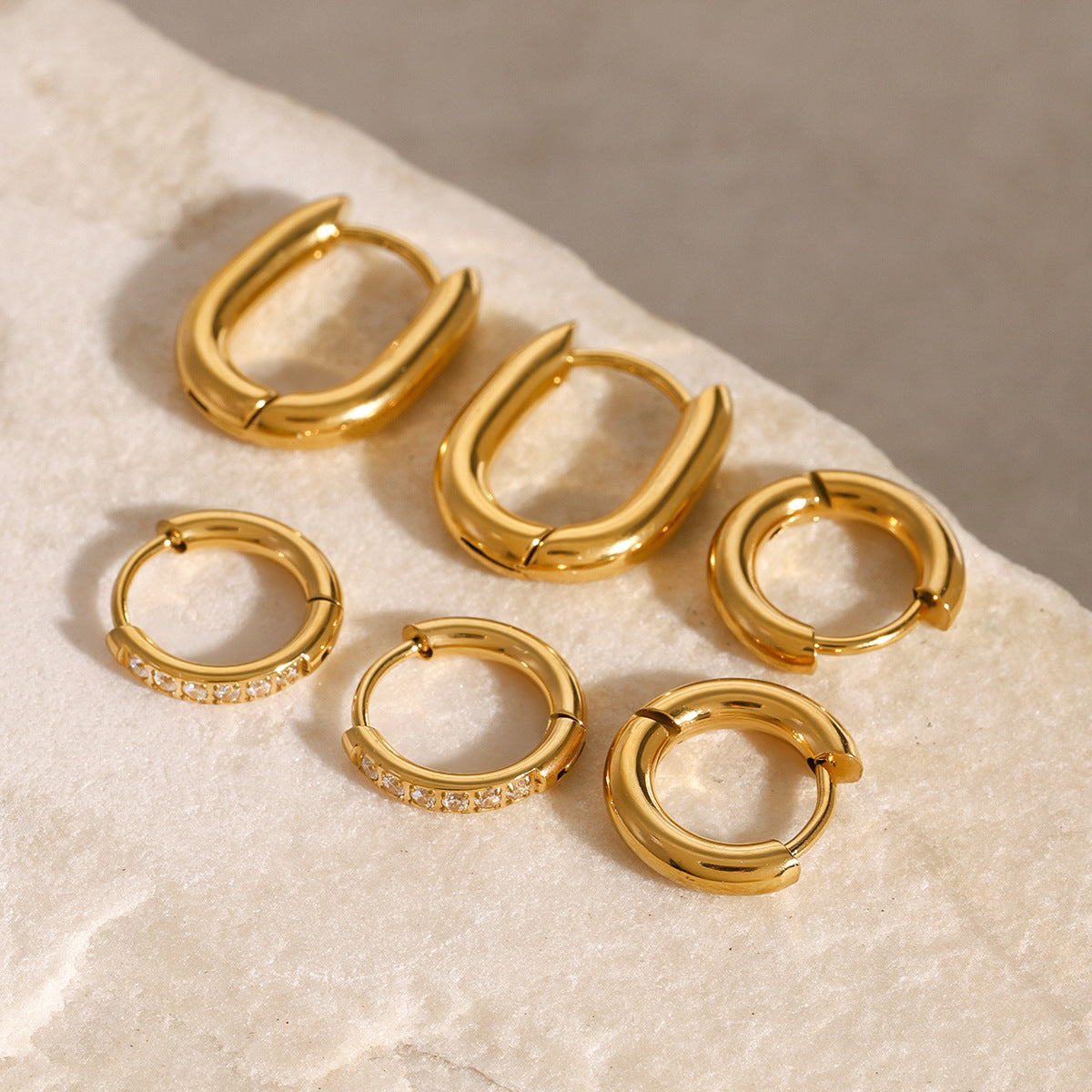 Pendientes geométricos de acero inoxidable con incrustaciones de diamantes de imitación para mujer, pendientes de moda de acero de titanio chapado