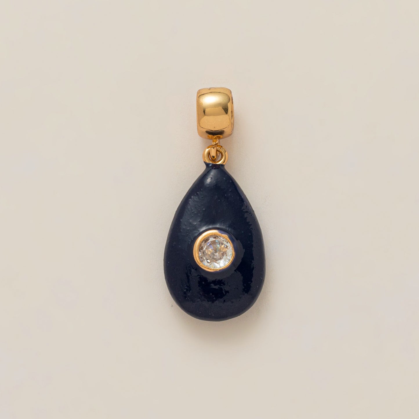 Vintage Stainless Steel Teardrop Pendant with Cubic Zirconia and Enamel Plating