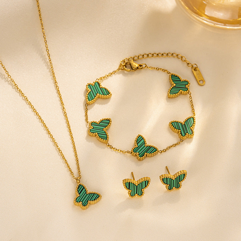 Set di Collane da Donna Minimaliste di Lusso con Cuore e Forme Geometriche in Acciaio al Titanio, Placcate Oro e con Catena a O