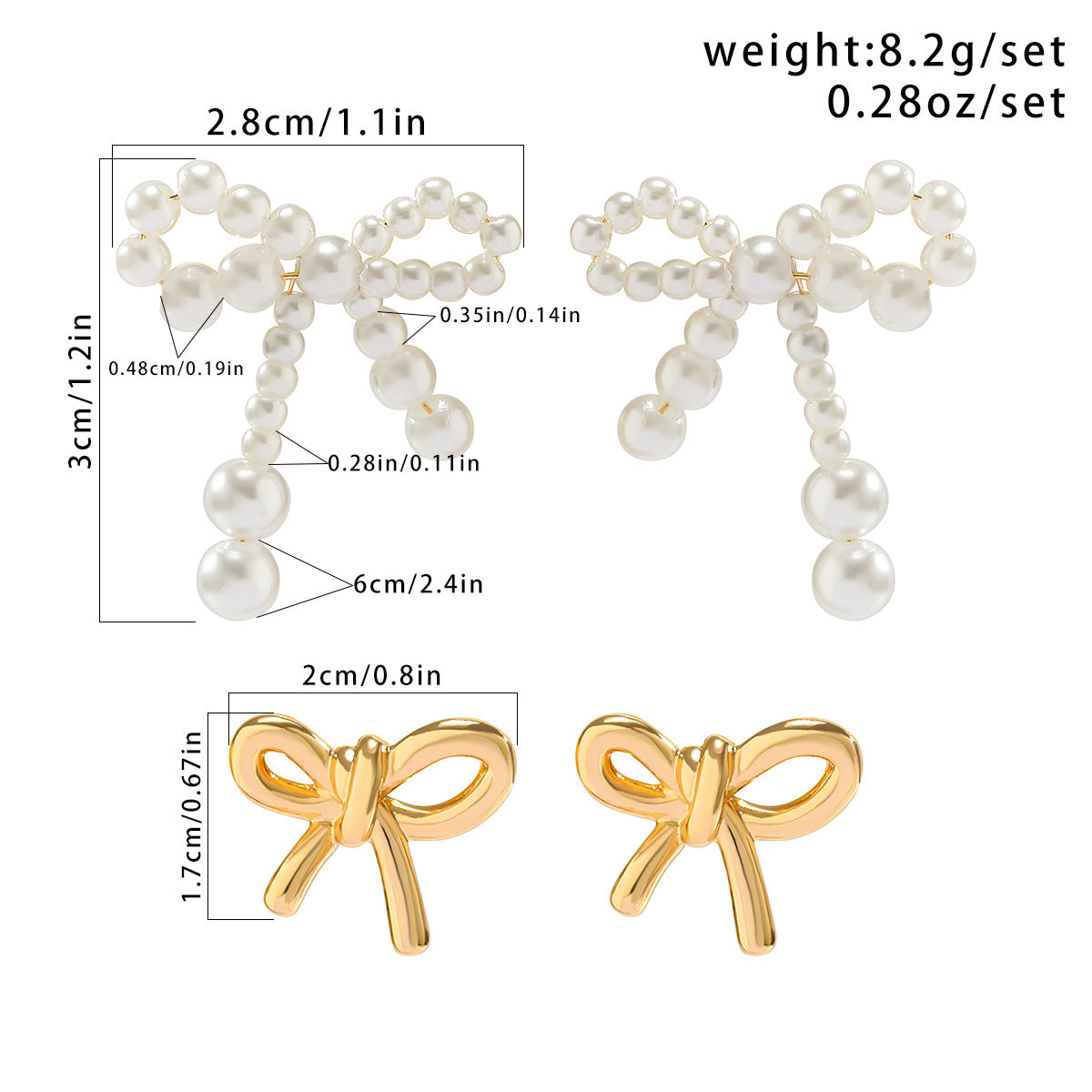 Dainty Bow-Shaped Earrings with Imitation Pearl Accents for Women, Handcrafted Fresh and Sweet Style