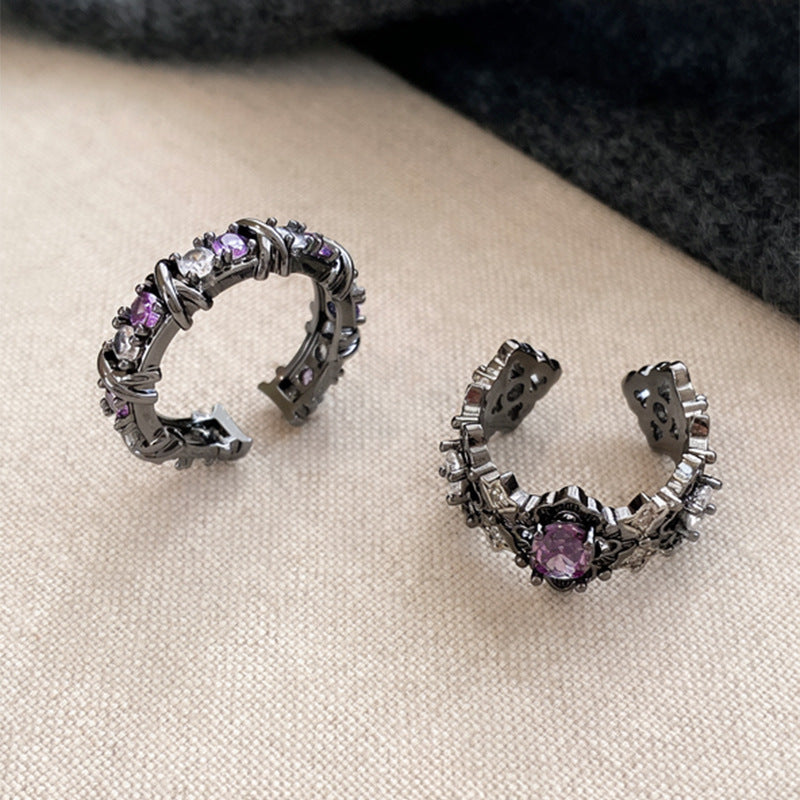 Anillo abierto geométrico ovalado estilo punk para mujer en cobre con acabado chapado