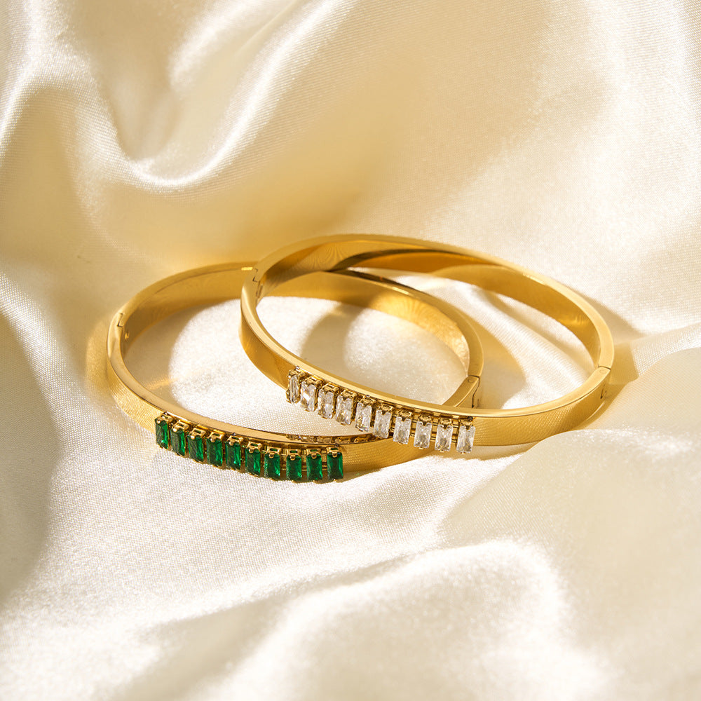 Vintage-Inspired Geometric Titanium Steel Gold-Plated Zirconia Bracelet for Women