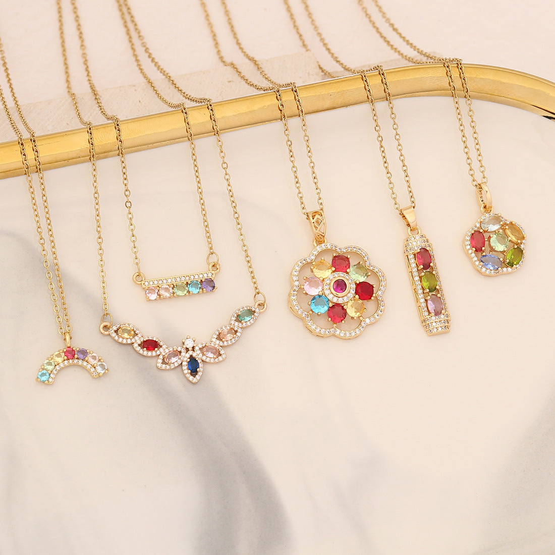 Elegant Floral Cubic Zirconia Plated Stainless Steel Necklace