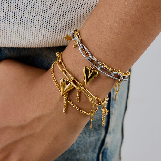 Elegant Heart Geometric Stainless Steel Plated Bracelet for Women
