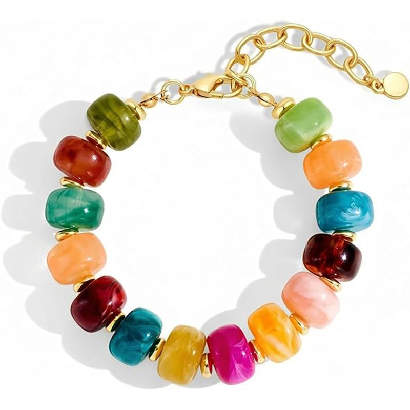 Casual Geometric Crystal Resin Acrylic Beaded Necklace Set for Women