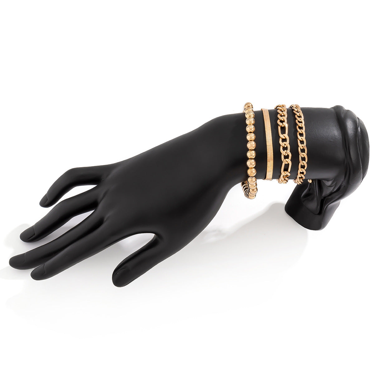Sweet-Edgy Geometric Hollow-Out Snake Chain Bracelet Set for Women in Metal with Rhinestone Inlay